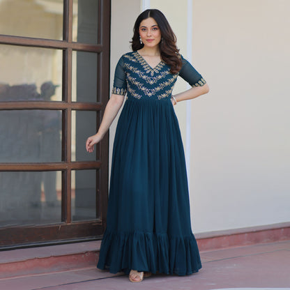 Rama Green Elegance Flared Gown