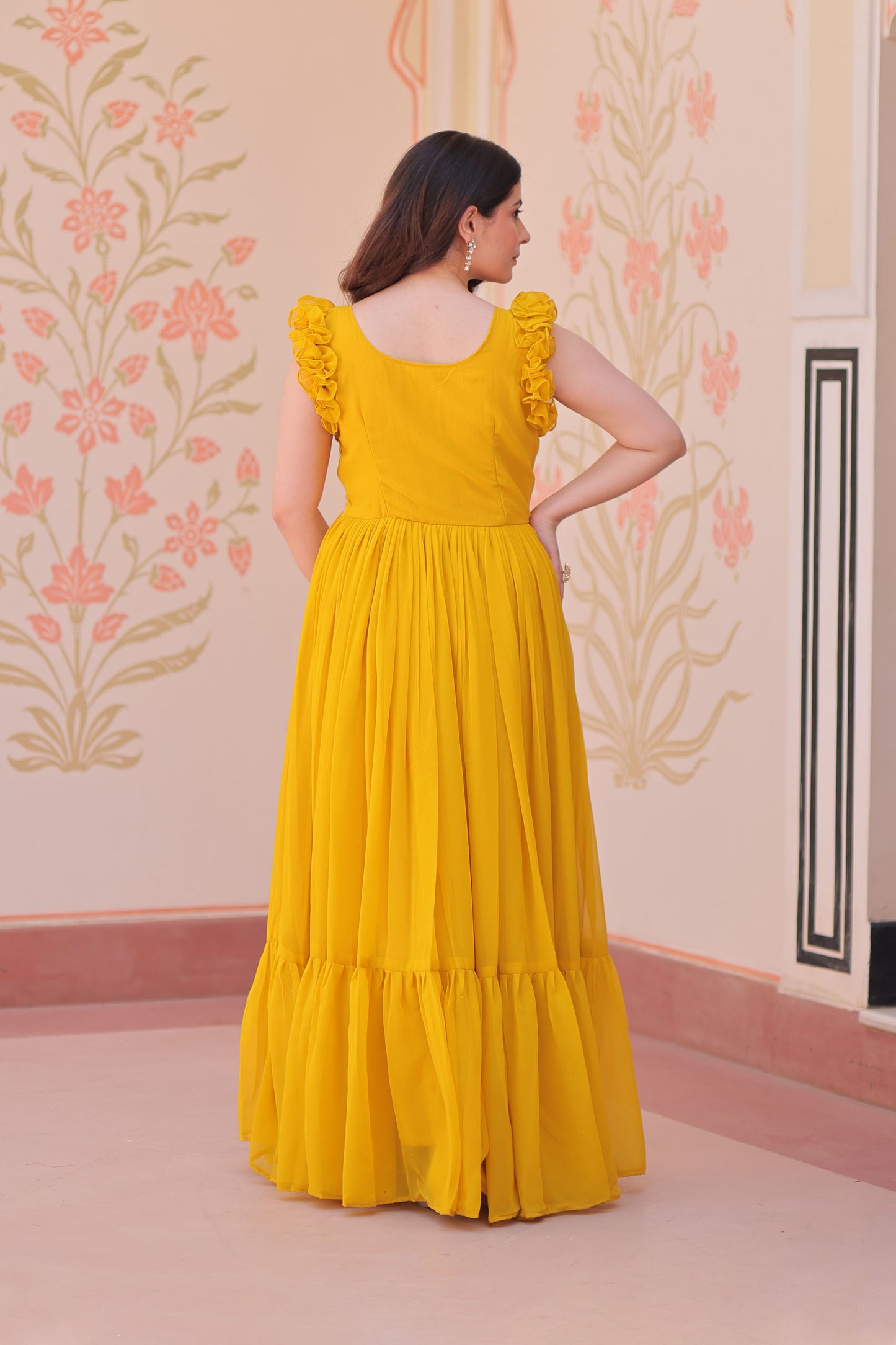 Sunlit Bloom Yellow Embroidered Faux Blooming Gown