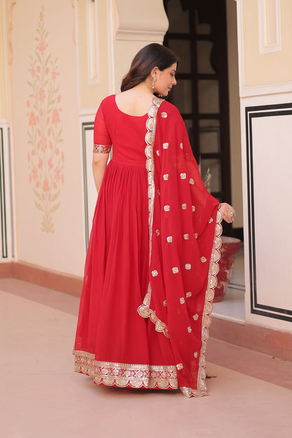 Royal Red Embroidered Party Wear Gown