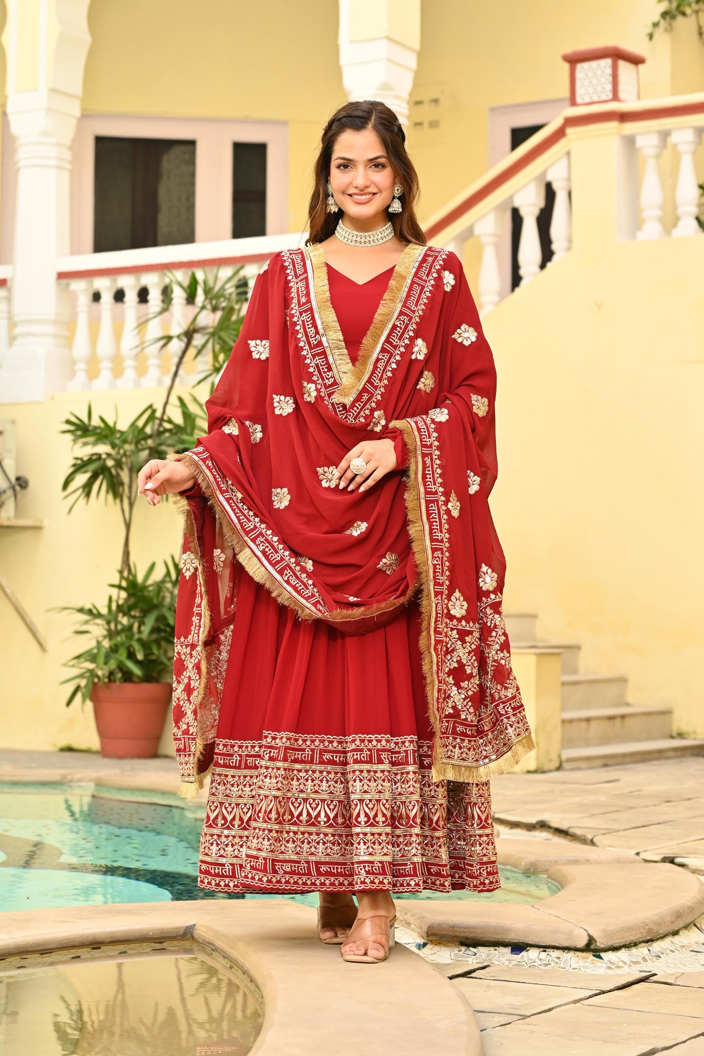 Royal Crimson Traditional Embroidered Gown