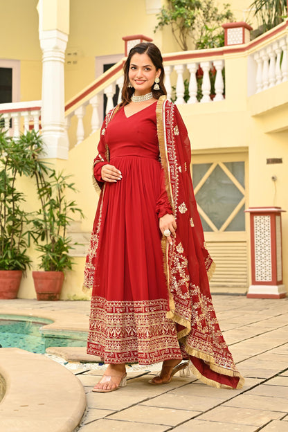 Royal Crimson Traditional Embroidered Gown
