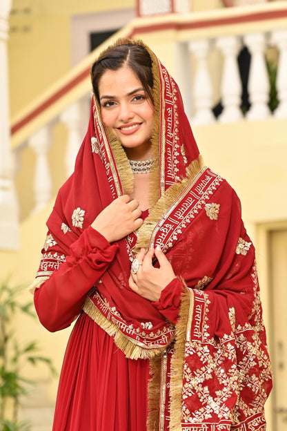Royal Crimson Traditional Embroidered Gown