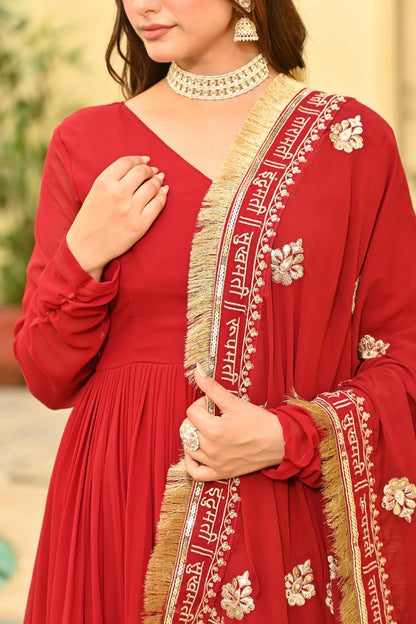 Royal Crimson Traditional Embroidered Gown
