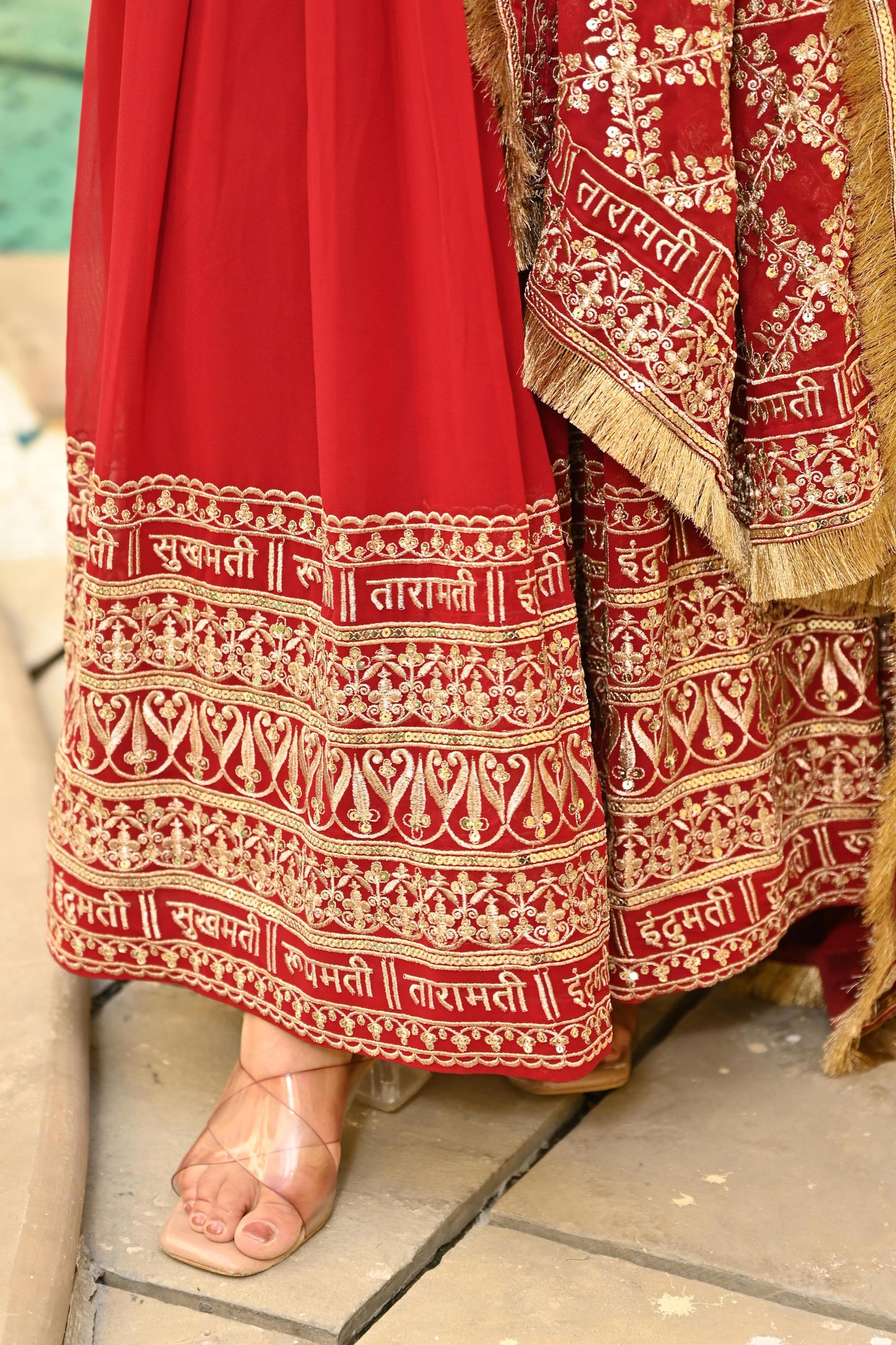 Royal Crimson Traditional Embroidered Gown