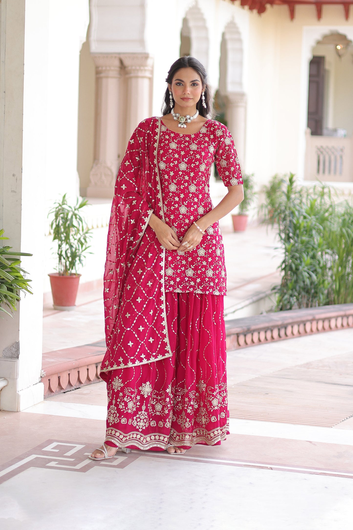 Royal Pink Faux Georgette Sharara Set