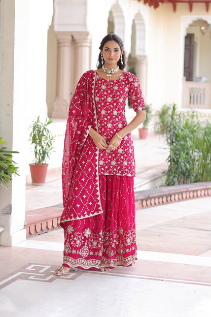 Royal Pink Faux Georgette Sharara Set