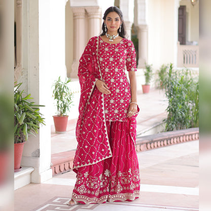 Royal Pink Faux Georgette Sharara Set