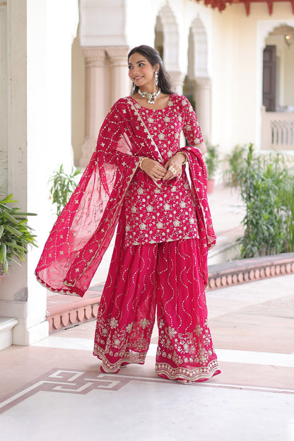 Royal Pink Faux Georgette Sharara Set