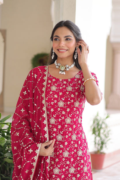 Royal Pink Faux Georgette Sharara Set