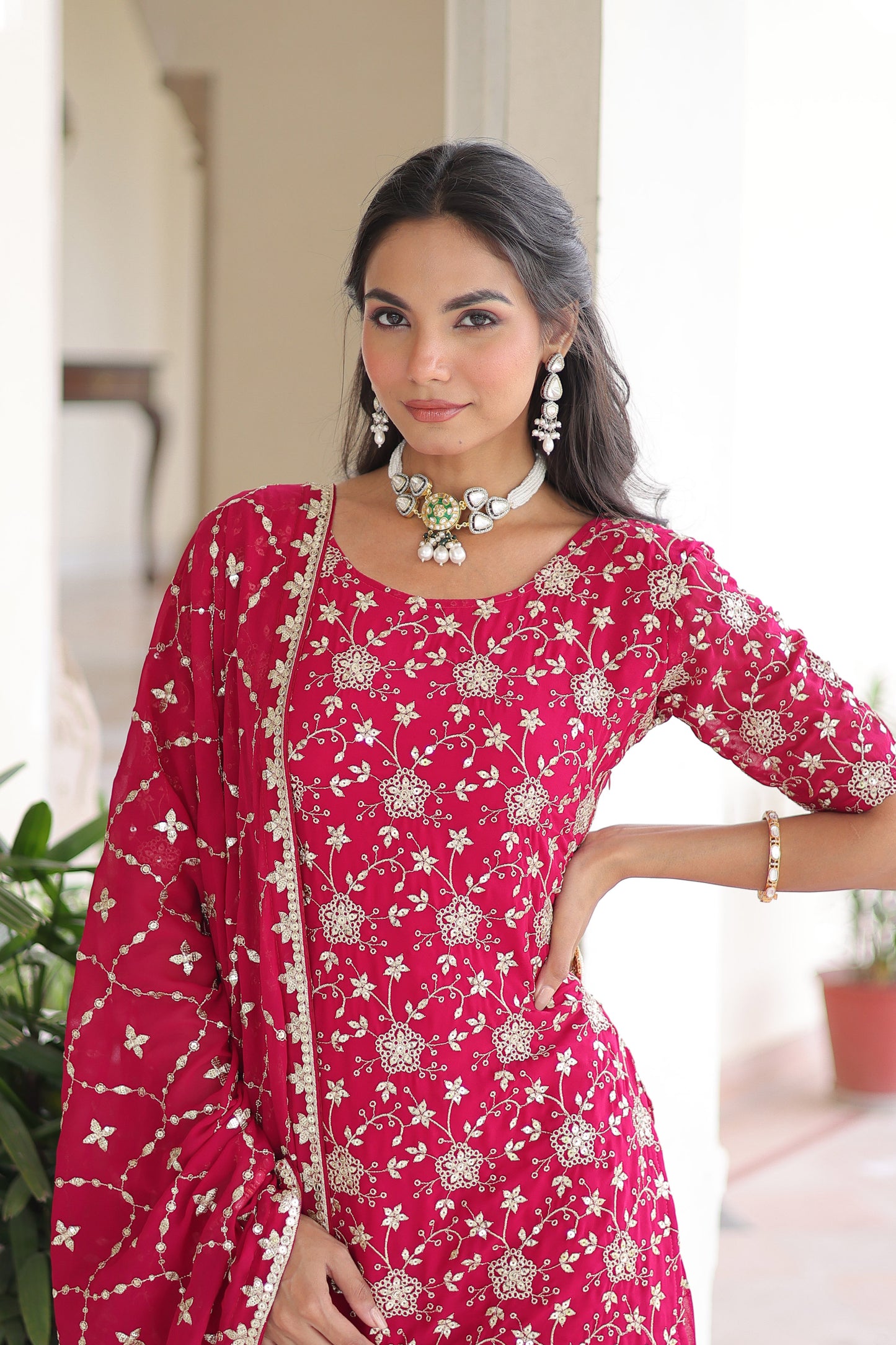 Royal Pink Faux Georgette Sharara Set
