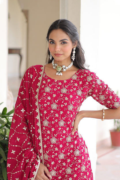 Royal Pink Faux Georgette Sharara Set