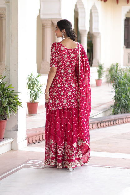 Royal Pink Faux Georgette Sharara Set