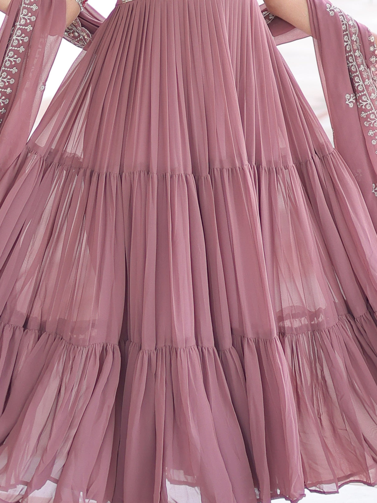 Elegant Dusty Rose Faux Blooming Sequins Embroidered Flared Gown