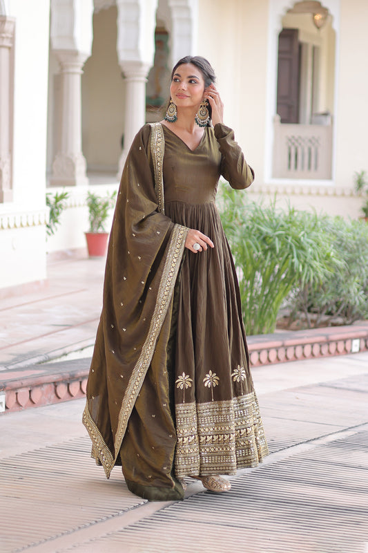 Mehendi Green Gown With Dupatta