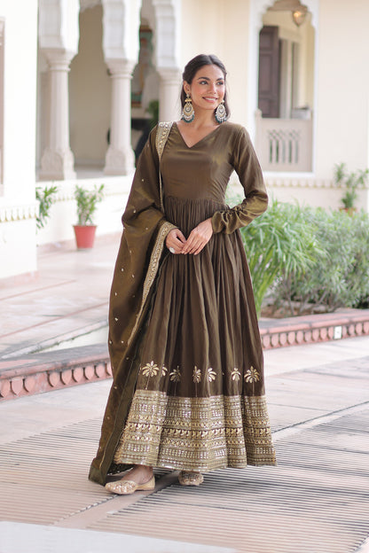 Mehendi Green Gown With Dupatta