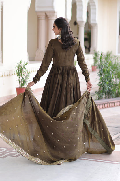 Mehendi Green Gown With Dupatta
