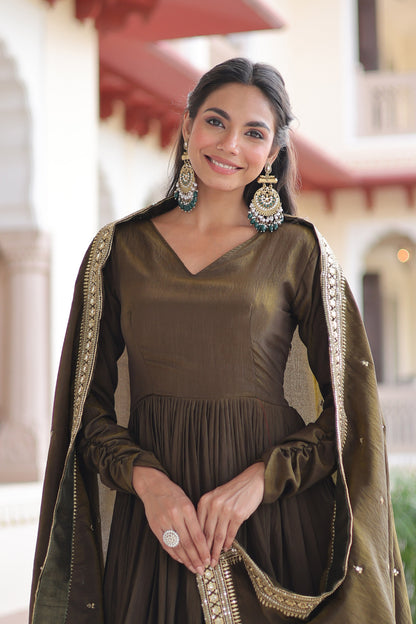 Mehendi Green Gown With Dupatta