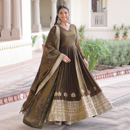 Mehendi Green Gown With Dupatta