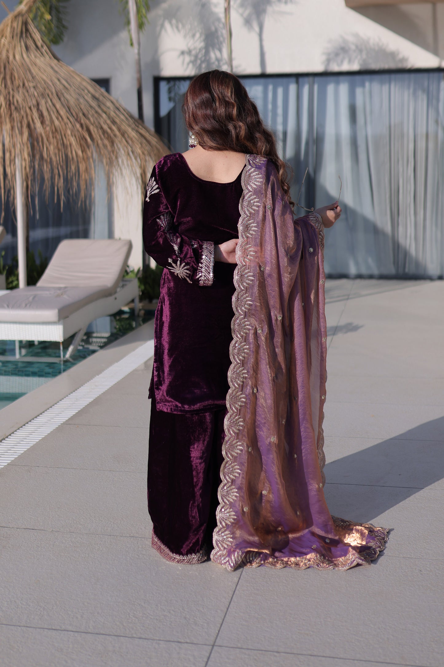 Royal Amethyst Velvet Palazzo Sharara Set