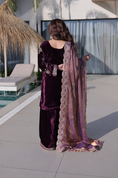 Royal Amethyst Velvet Palazzo Sharara Set