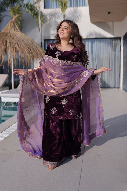 Royal Amethyst Velvet Palazzo Sharara Set