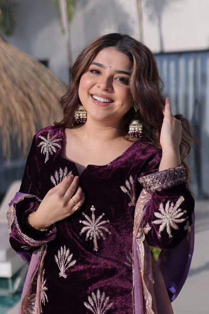 Royal Amethyst Velvet Palazzo Sharara Set