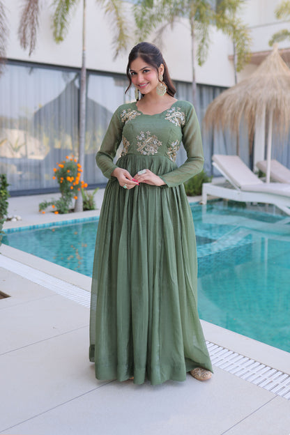 Aranya Sage Green Beads Embroidered Gown
