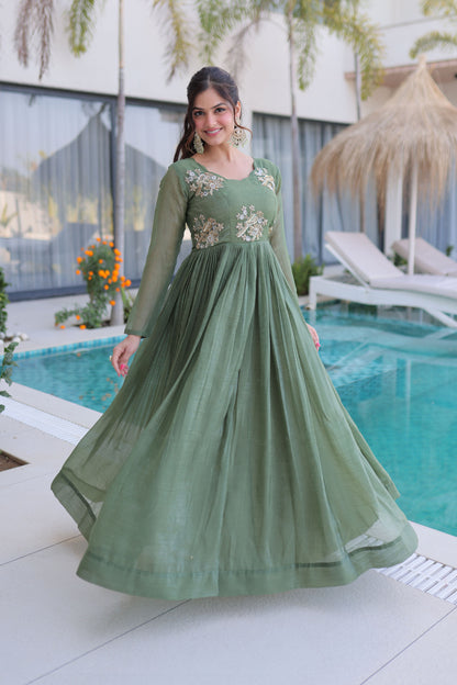 Aranya Sage Green Beads Embroidered Gown