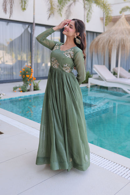 Aranya Sage Green Beads Embroidered Gown