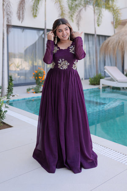Aranya Deep Plum Beads Embroidered Gown