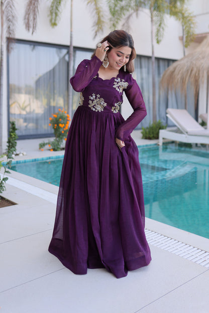 Aranya Deep Plum Beads Embroidered Gown