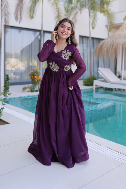 Aranya Deep Plum Beads Embroidered Gown