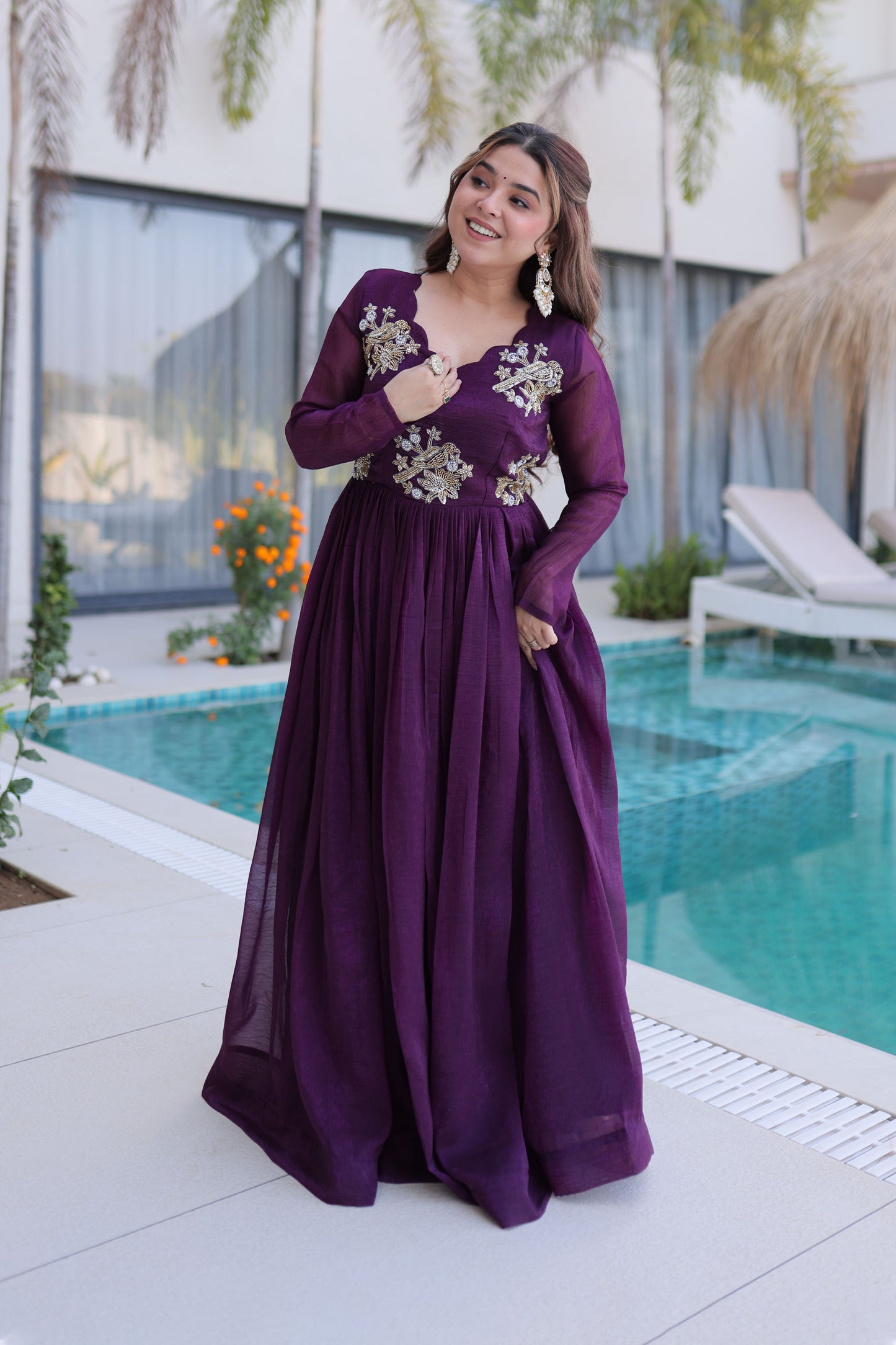 Aranya Deep Plum Beads Embroidered Gown