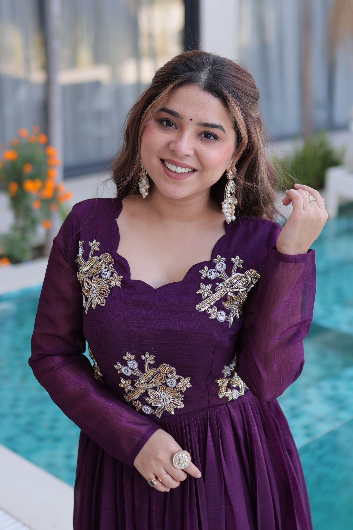 Aranya Deep Plum Beads Embroidered Gown