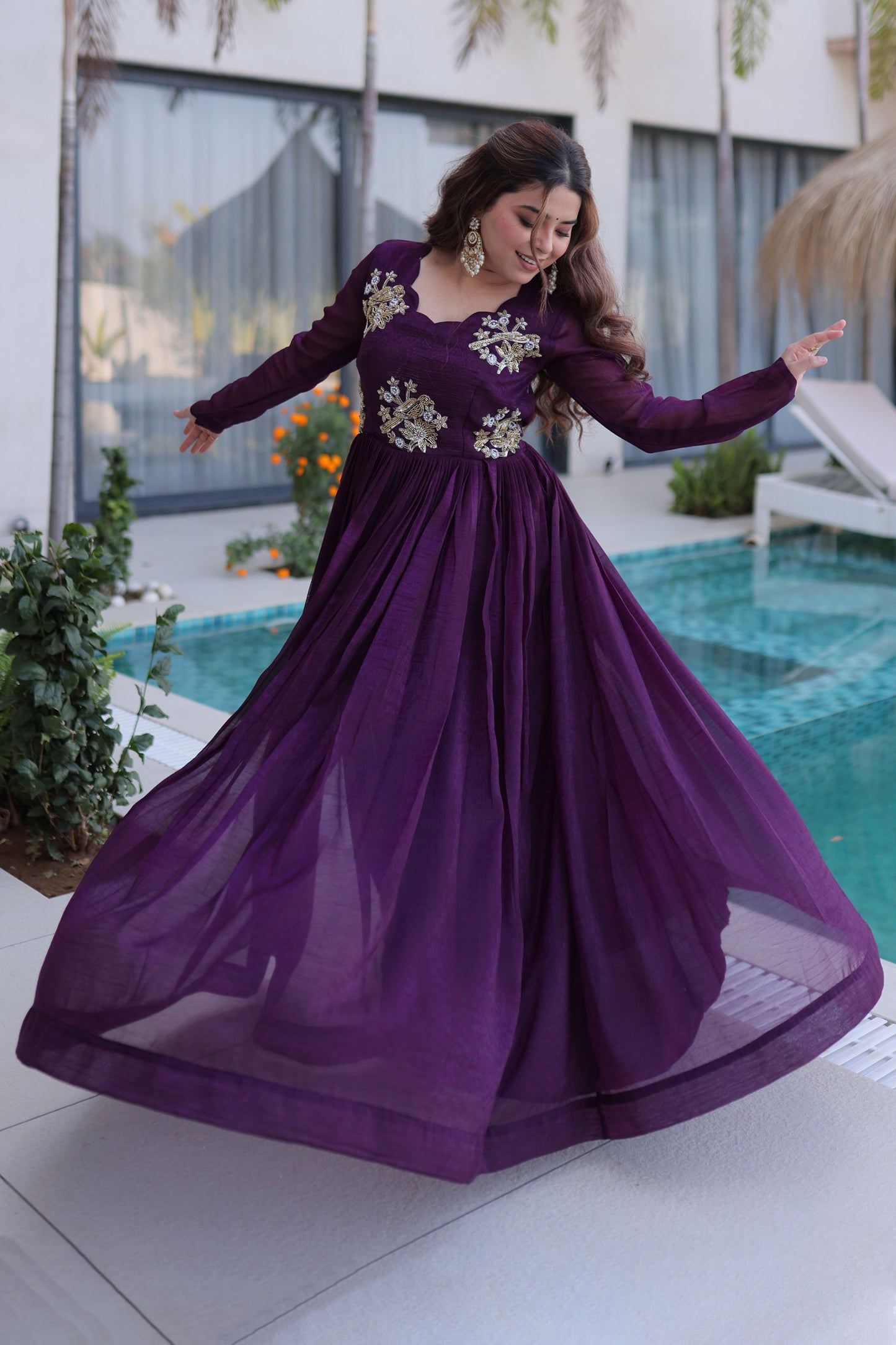 Aranya Deep Plum Beads Embroidered Gown