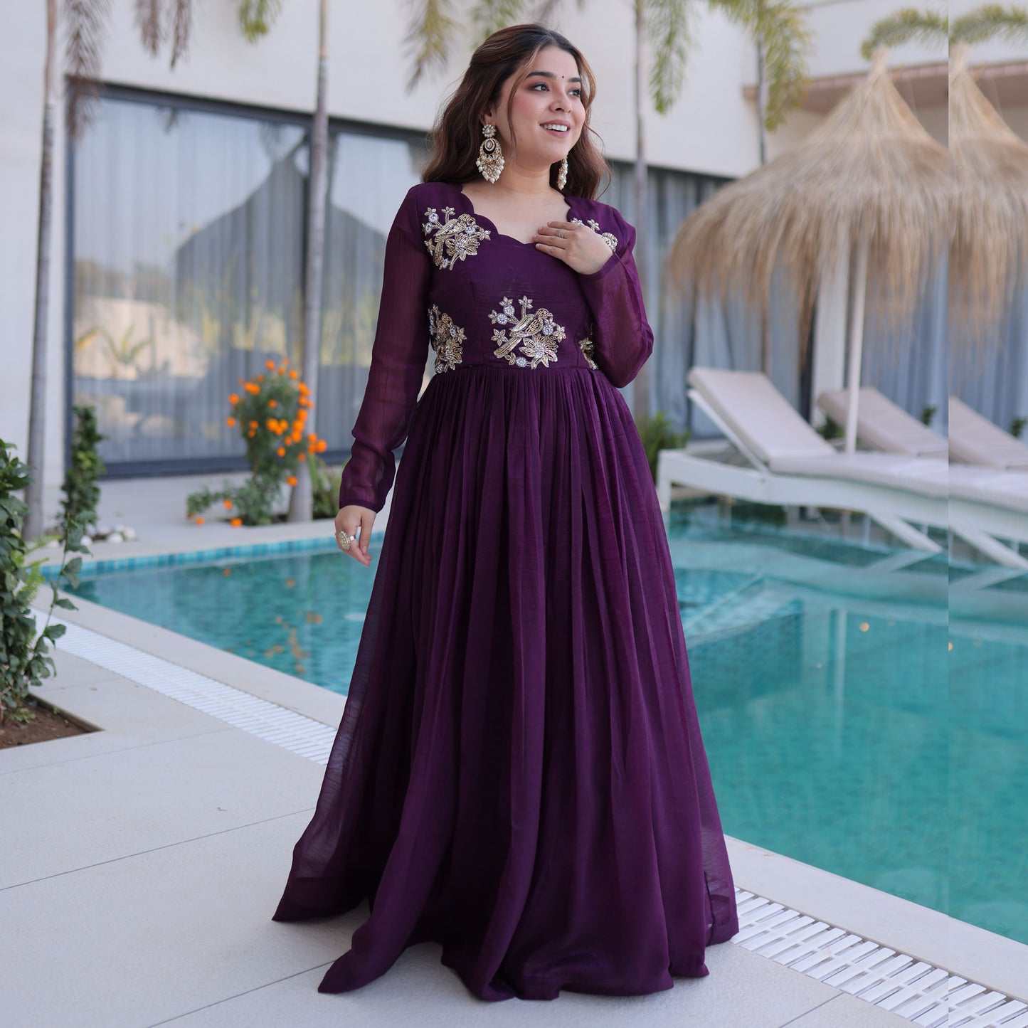 Aranya Deep Plum Beads Embroidered Gown