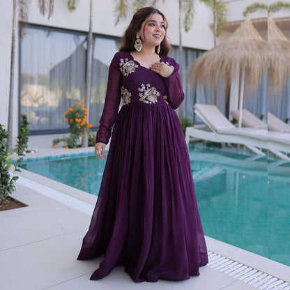 Aranya Deep Plum Beads Embroidered Gown