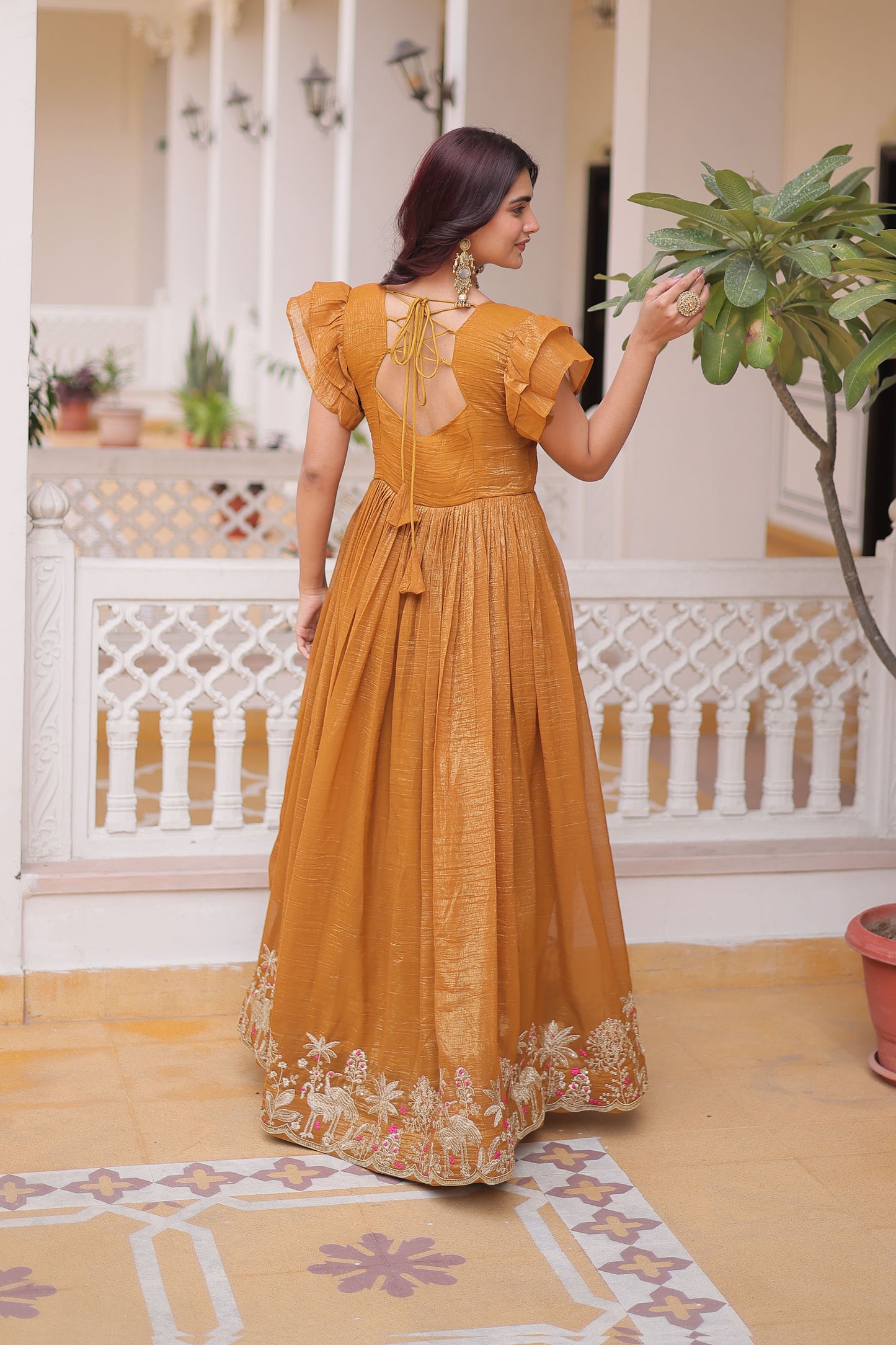 Shikara Mustard Embroidered Gown