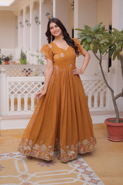 Shikara Mustard Embroidered Gown