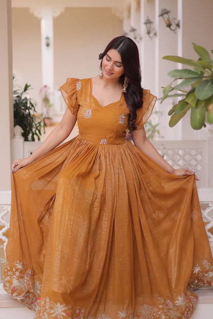Shikara Mustard Embroidered Gown