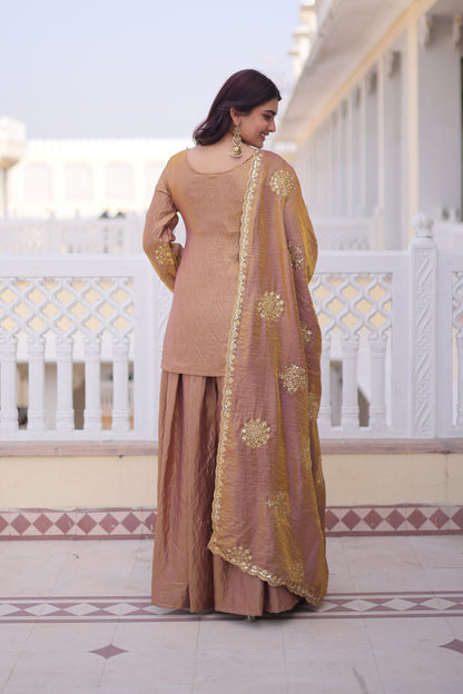 Sihra Antique Gold Embroidered Kurta Sharara Set
