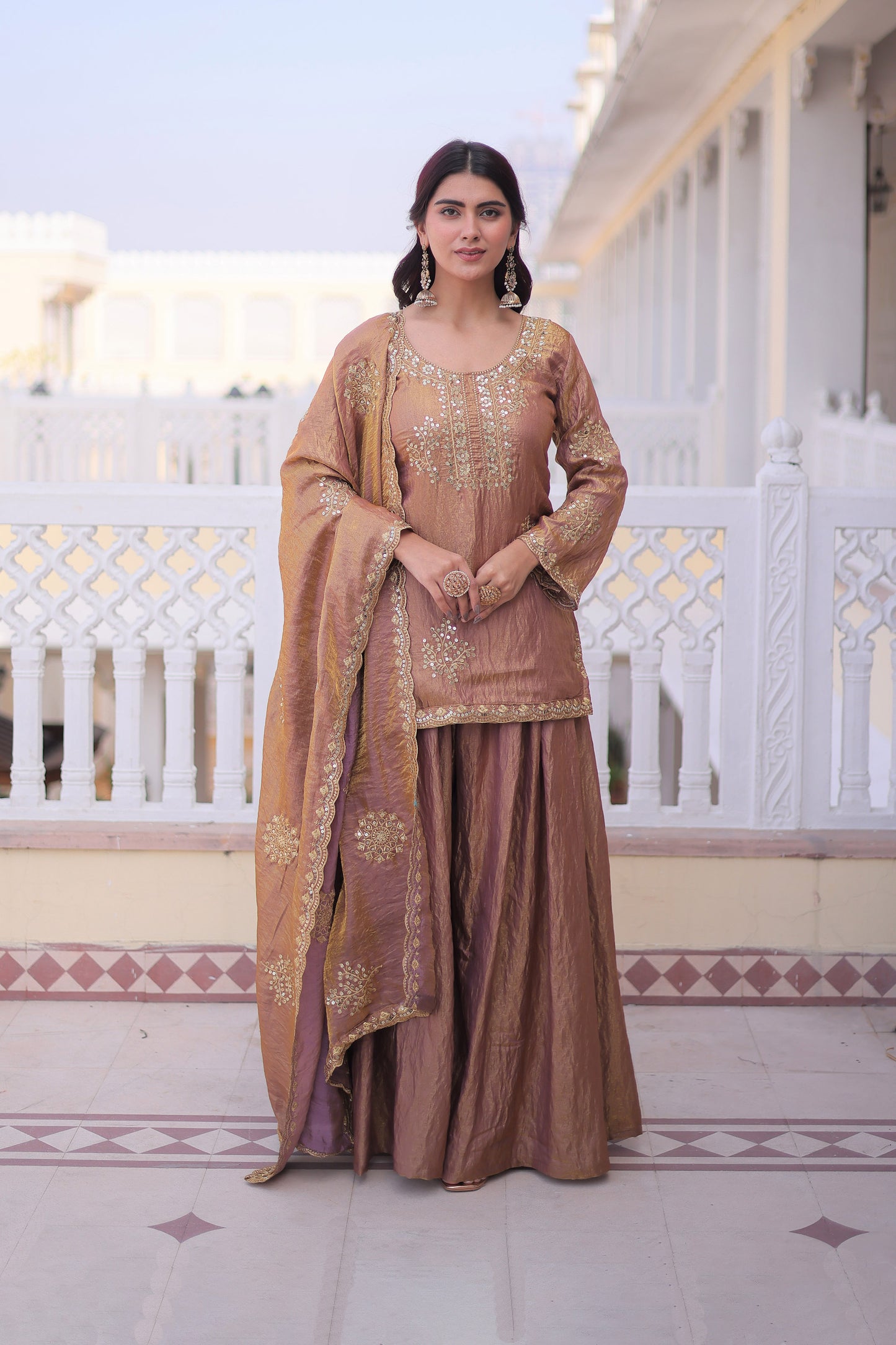 Sihra Antique Gold Embroidered Kurta Sharara Set