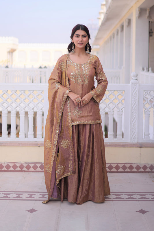 Sihra Antique Gold Embroidered Kurta Sharara Set