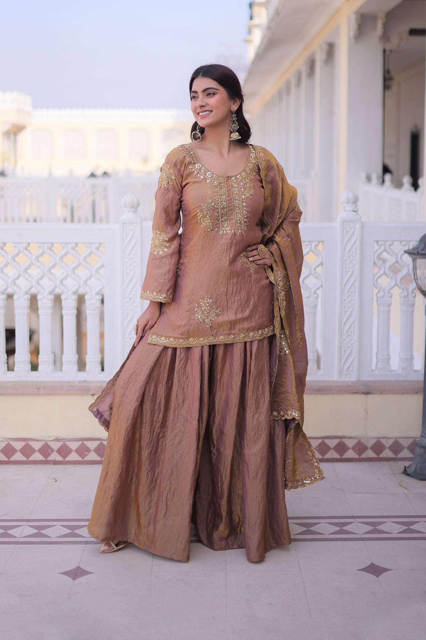 Sihra Antique Gold Embroidered Kurta Sharara Set