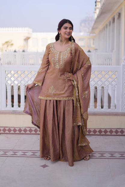 Sihra Antique Gold Embroidered Kurta Sharara Set