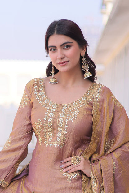 Sihra Antique Gold Embroidered Kurta Sharara Set