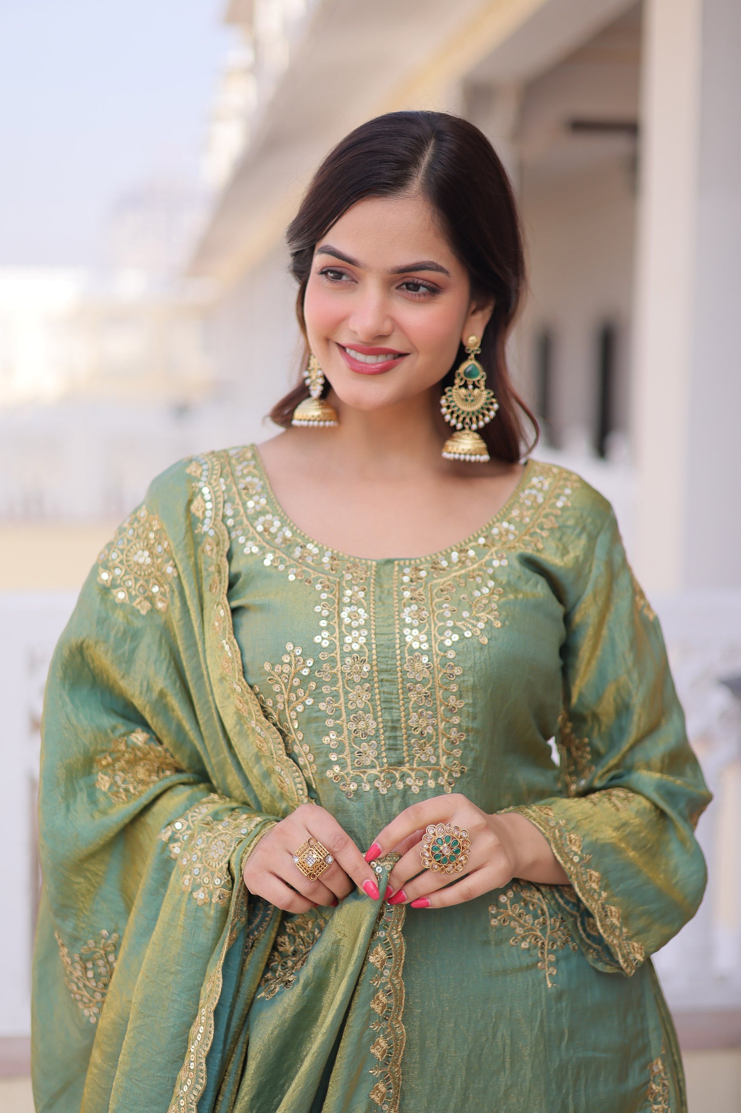 Vatsala Pista Green Embroidered Kurta Sharara Set