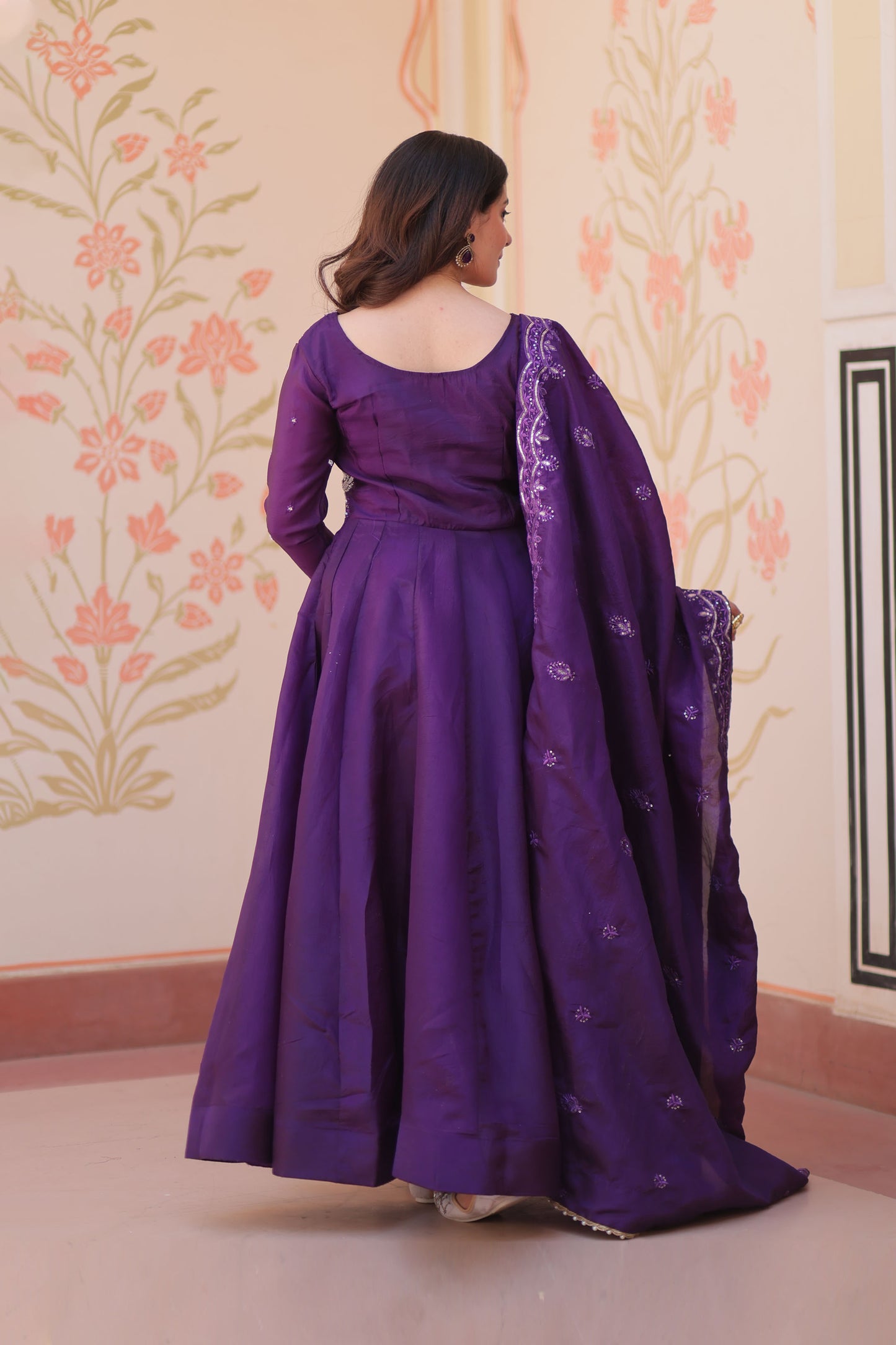 Gulnaar Royal Purple Beads Embroidered Gown with Dupatta