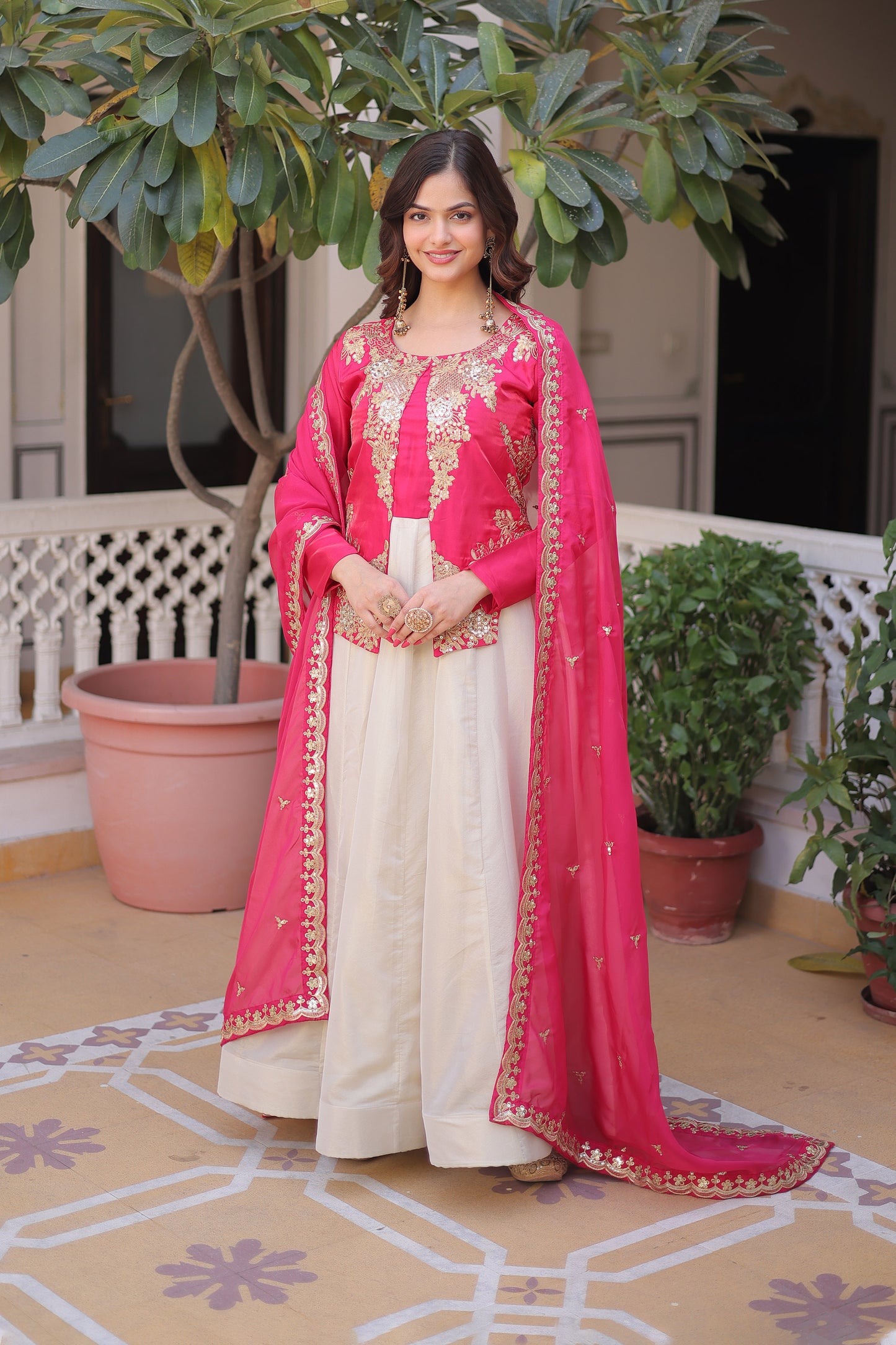 Pink Power and Ivory Grace Gown with Dupatta