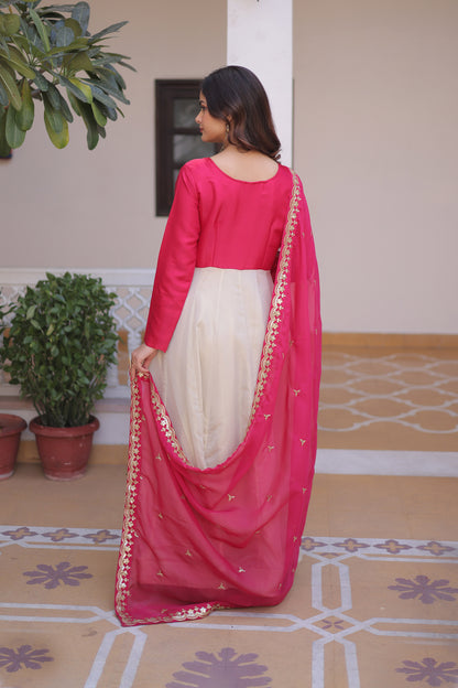 Pink Power and Ivory Grace Gown with Dupatta